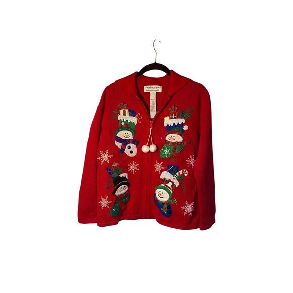 Tiara Women’s Christmas snowman collection zip up Cardigan s/small - Picture 2 of 4